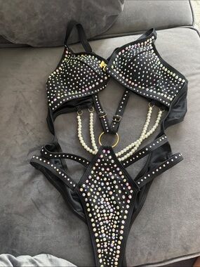 Black Crystal-Embellished Womens Body Harness